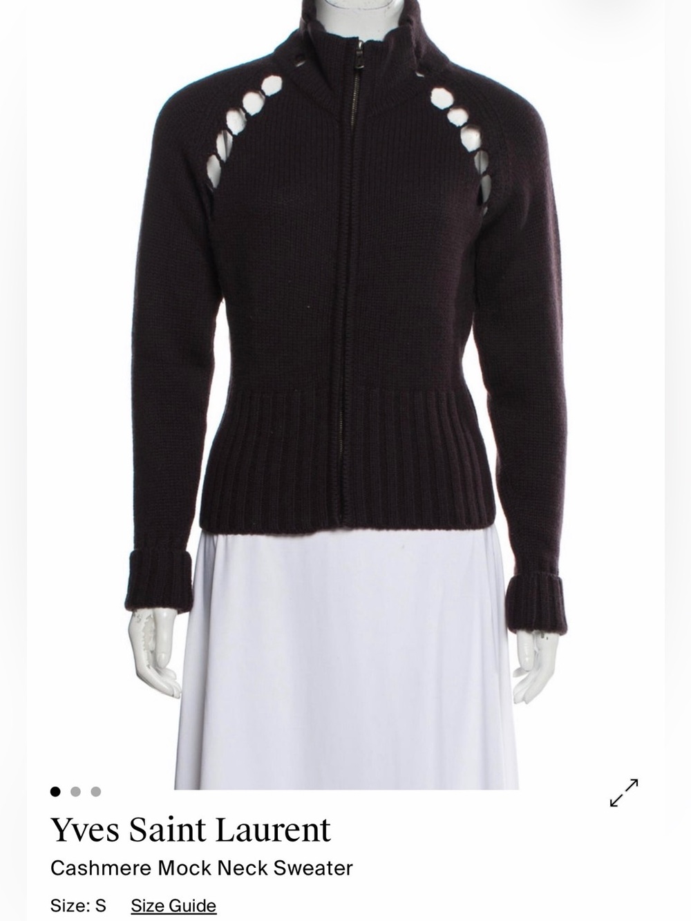 Yves Saint Laurent Black Cashmere Zip Mock Neck Sweater